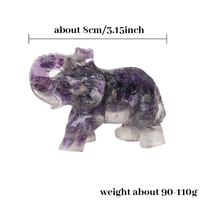 Vente en gros d'éléphants en résine faits à la main avec des éclats de cristal, améthyste et quartz rose, pour la décoration
