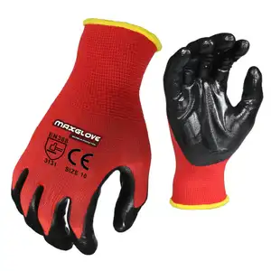 MaxiPact precio barato nitrilo recubierto colores personalizados 13g poliéster impermeable guantes de seguridad para el trabajador