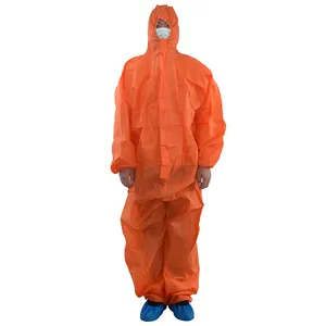 Farm Dust-Proof Isolation Gown Cheap Hooded Coverall Suit Orange PP Disposable Coverall