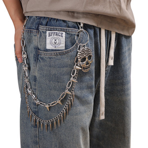 Pants <b>Chain</b> With Spiked Skull Pendant Double Layer Studded Punk Style Unisex Waist <b>Chain</b> Zinc Alloy Casual Wear - Product Image 6