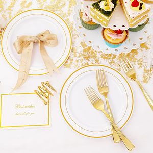 Assiettes de luxe en porcelaine fine blanche à bord doré, 6/7/8/10 pouces, 50 pièces, écologiques, style européen, vente en gros - Product Image 3