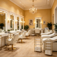 Ensemble de mobilier de salon de beauté haut de gamme tout blanc avec logo personnalisé, fauteuil inclinable à 360 degrés, fauteuil de salon crème