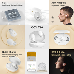 Tai Nghe Nhét Tai Chơi Game QCY T16 2021, Tai Nghe Không Dây Răng Xanh Tí Hon Chống Nước Tws - Product Image 6