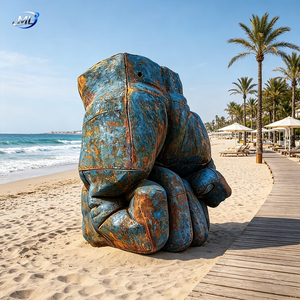 Iron Casting Art Sculpture Irregular Shape Painted Blue Rust Finish Outdoor Decorative Hand Statue - Product Image 4