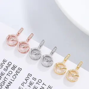 Fashionable 925 Sterling Silver Round Geometric Pendant 18k Real Gold Women's Earrings Jewelry