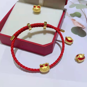 Tiger-Shaped Lucky Charm <b>Bracelet</b> <b>Red</b> Cord Gold Plated Zodiac Animal Pendant Unisex Gift Jewelry - Product Image 1