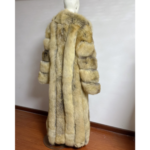 RXFurs Giacca in Pelliccia Calda a Righe Verticali, Extra Lunga, Lussuosa in Vera Pelliccia di Volpe Dorata con Grande Colletto - Product Image 3