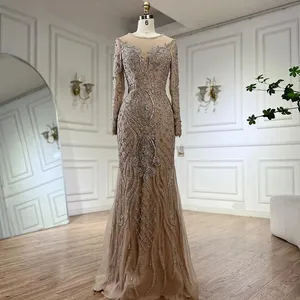 Vestidos de Noche Musulmanes de Lujo Color Nude, Estilo Sirena, 2024, con Falda Superior con Cuentas, Elegantes para Mujer, Fiesta, Serene Hill LA71597 - Product Image 3