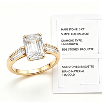 Bague en or 14 carats certifiée IGI pour femme, diamant de laboratoire CVD taille émeraude 3 carats, bijoux fins en gros