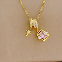 Collier unisexe style punk coréen avec pendentif en zircon étoile et chaîne à maillons, design de niche en forme de cube de sucre, en cuivre trempé