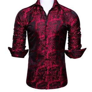 Casual Fashion Herren Paisley Jacquard Slim Fit Langarm Button Up Kleid Button Down <span class=keywords><strong>Shirt</strong></span> Klassisches Rot Schwarz Seide Herren hemd - Product Image 3