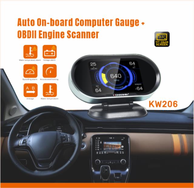 Smart Auto Meter Boost Gauge KONNWEI KW206 RPM Speedometer