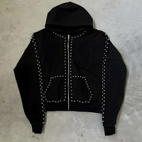 Sudadera con capucha OEM unisex de algodón con pedrería, estilo boxy, corta, con cremallera, para deporte y gimnasio, lisa, de alta calidad, personalizable, de fábrica.
