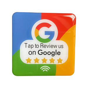 10cmX10cm Tamaño personalizado Tarjeta de grifo de PVC <span class=keywords><strong>Google</strong></span> Review NFC PVC Epoxy Table Tap Tag Card Window Plate Sticker - Product Image 2