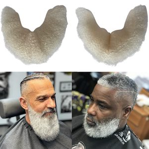 Barba e Baffi Afro Ricci in Capelli Umani Vergini Europei Bianchi per Uomini Afroamericani, Base in Pizzo Realistica per Trucco - Product Image 5