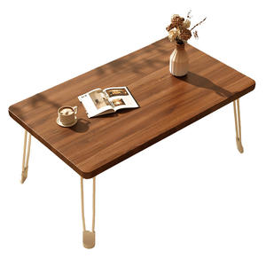 Table pliante minimaliste avec plateau en bois et pieds en métal, design rectangulaire, pour la salle à manger à domicile, couleur noyer clair - Product Image 3