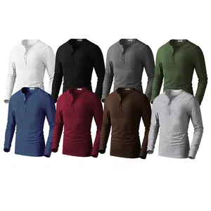 Hot selling 2023 new Men's henley Thermal Button-up Long Sleeve 100% Cotton Casual T-shirts