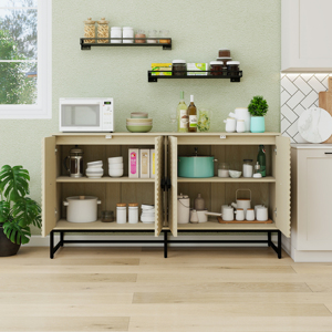 Modern Solid Wood 4-Door <b>Sideboard</b> with Storage Adjustable Shelves <b>for</b> Living Room & Dining - Product Image 3