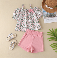 Ensembles de vêtements d'été pour bébé fille en coton fleuri, trois pièces, chemise à manches courtes tendance, short, bandeau, tenue pour enfants