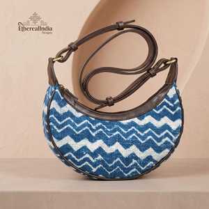 Handcrafted Chevron Crescent Bag Blue <b>Shoulder</b> Purse Half Moon Hobo Bag Boho Crossbody Bulk Export India - Product Image 4