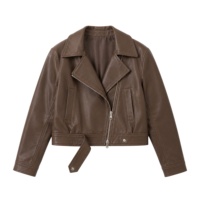 Blouson moto court en similicuir pour femme, certifié BSCI par une usine avec 17 ans d'expérience, col à revers, fermeture éclair asymétrique, vêtement d'extérieur