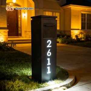Freestanding Metal Mailbox Outdoor Waterproof CE Certified Powder Coated Easy Installing Custom <b>LED</b> Illuminated House <b>Number</b> - Product Image 4