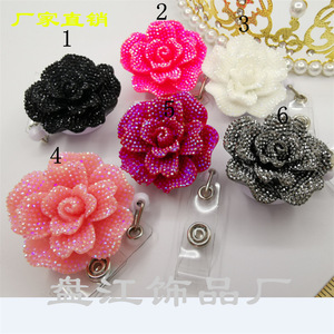Wish resin flower easy-open <b>buckle</b>, beautiful sparkly rose easy-open rotating alligator <b>clip</b> for ID cards/ID cards. - Product Image 1