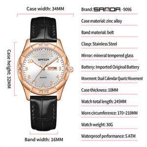 Reloj de Cuarzo para Mujer Sanda 9096, Estilo Moderno, Resistente al Agua, con Diamantes, Doble Calendario, Correa de Cuero - Product Image 2