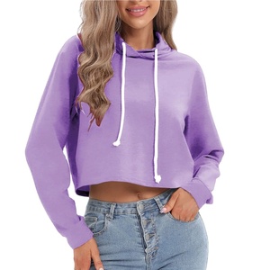 Top corto con cremallera completa para mujer, Sudadera con capucha informal de algodón de peso pesado, chaqueta con capucha y cremallera - Product Image 1