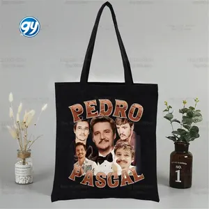 Pedro Pascal My Boy Friend Black Tote Unisex Canvas Shopping Bags Casual Shoulder Bag Foldable