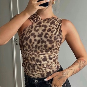 Combinaison plissée asymétrique en maille à imprimé léopard pour femme, nouvelle collection, tendance - Product Image 3