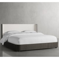 Luxuriöses Kingsize-Schlafzimmermöbel Gepolstertes Stoffbett mit Massivholzrahmen Massivholzbetten