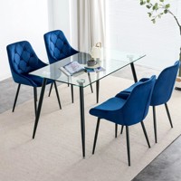 Table à manger rectangulaire moderne en verre trempé avec pieds en métal noir pour cuisine et salle à manger