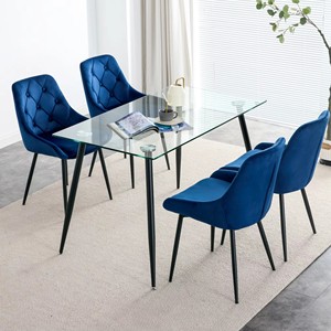 <span class=keywords><strong>Table</strong></span> à manger rectangulaire moderne en verre trempé <span class=keywords><strong>avec</strong></span> pieds en métal noir pour cuisine et salle à manger - Product Image 2