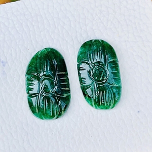 Émeraude verte naturelle sculptée forme ovale sculpture paire de pierres précieuses pour bijoux produit en vrac pierre précieuse faite à la main pour la fabrication de bijoux - Product Image 1