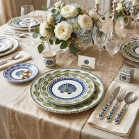 Lot de Plats Ronds en Céramique Peints à la Main à Motifs Floraux pour Mariage, Vaisselle en Porcelaine Style Campagne pour Salades, Fruits et Plats Maison