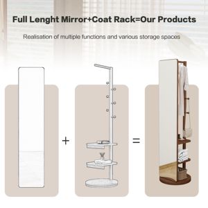 DB Large 65,7 * 17.7in Espejo de longitud completa Minimalista Madera maciza + Madera de goma + Vidrio 13.7in Ancho de espejo para ver todo el cuerpo - Product Image 6