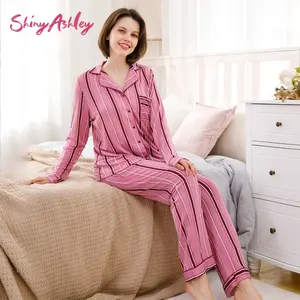 ShinyAshley custom viscose pajamas set sleepwear woman Elastic Waist french terry two piace pj sets