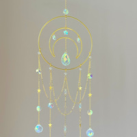 Attrape-soleil en cristal lune et étoile, carillon éolien, ornement suspendu de style minimaliste moderne pour fête de pendaison de crémaillère, Noël, mur et rebord de fenêtre