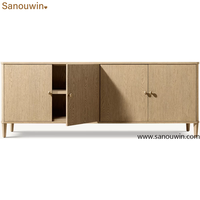 Buffet moderne en bois massif chêne clair à 4 portes, meuble de salle à manger pour hôtel, armoire de rangement