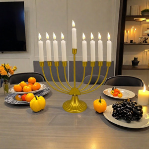 Hanukkah Nine Headed Candlestick Vintage Gold <b>Iron</b> Candle Holder For Religious Activities Christmas Decoration - Product Image 2