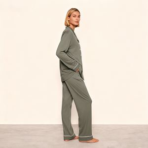 <span class=keywords><strong>Pigiama</strong></span> Casual da Donna in Bambù di Alta Qualità Personalizzato, Colletto Ribaltabile, Maniche Lunghe, Set <span class=keywords><strong>Pigiama</strong></span> e Loungewear in Modal Satin - Product Image 4