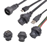 Connecteur Micro USB 2.0 étanche, mâle/femelle, à clipser, droit/coudé, pour montage arrière sur carte PCB, prise aviation PA66, 1M