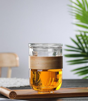 Mug à infuseur à thé en verre fait main de 12 oz avec manchon en bois de bambou, ensemble de 3 tasses à thé transparentes pour la rentrée scolaire