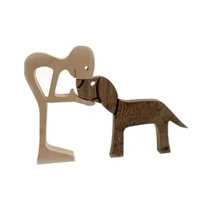 Wooden statues of men and dogs Handmade wooden crafts Statue home decoration wooden crafts