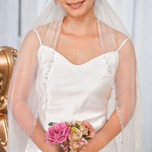 Voile de mariée simple à une seule couche avec perles, longueur personnalisable, vente directe d'usine YouLaPan V127, adapté aux mariages - Product Image 2