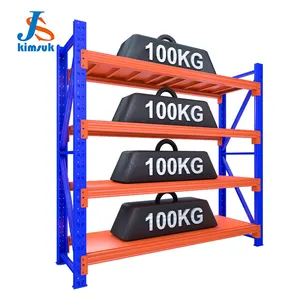 100KG Warehouse storage racks 4 layer factory long span industrial metal storage shelves warehouse racking