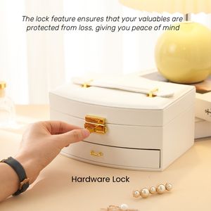 Готовый к отправке большой розовый бархатный ящик для ювелирных изделий прямоугольной формы зеркальная искусственная кожа с металлическим замком органайзер для хранения - Product Image 4