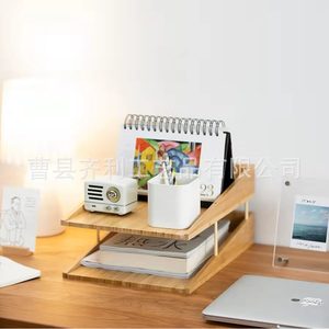Office Organizer Bamboo Desk <b>Storage</b> Rack 3 Tier Horizontal <b>File</b> Tray Freestanding Document Organizer for Home Office - Product Image 4
