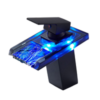 Nouveau robinet de vanité noir en cuivre complet cascade chaude et froide lumière LED robinet de bassin robinet de capteur de température d'eau